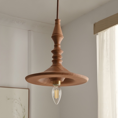 Modern Walnut Pendant Light with 1 LED Incandescent Fluorescent Bulb for Hanging