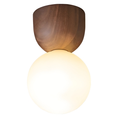 Modern Wood Close To Ceiling Light with Bi-pin Light Type and Glass Shade Material