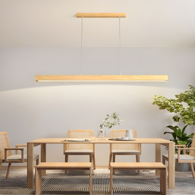 Modern Wood LED Island Light Fixture with Adjustable Hanging Length