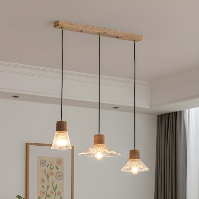 Modern Wood Pendant Light with Clear Glass Shade, Adjustable Hanging Length