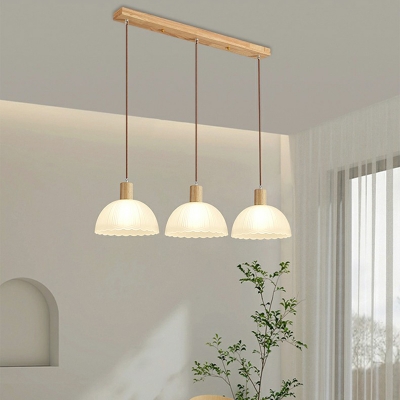 Modern Wooden Pendant Light with Adjustable Hanging Length and Glass Shade for Residential Use