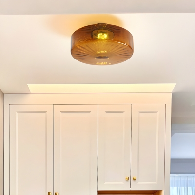 Amber Glass Semi-Flush Mount Close To Ceiling Light with Dimming LED Bulb for Modern Residential Use