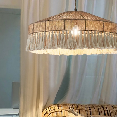 Industrial Pendant with Adjustable Hanging Length and Rope Shade