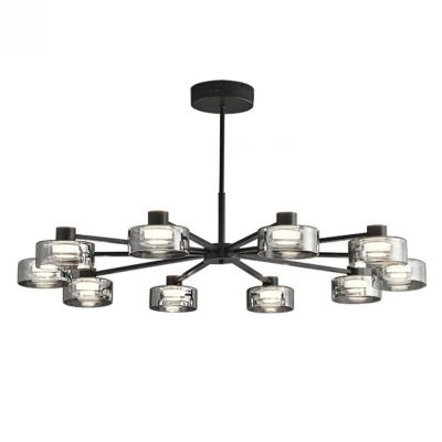 Modern LED Black Chandelier with Clear Glass Shades and Adjustable Hanging Length