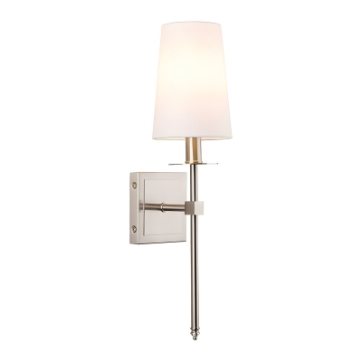 Modern Metal Wall Sconce with White Fabric Shade | Hardwired LED Light for Non-Residential Use