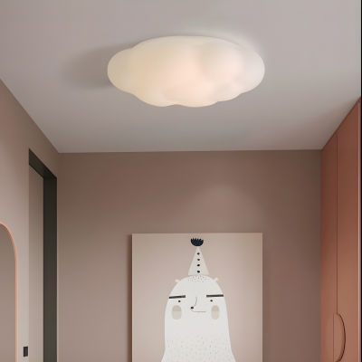 Modern White Flush Mount Ceiling Light with Dimmable LED Bulb and Resin Shade