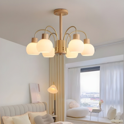 Modern Wood Chandelier with Clear Glass Shades and LED Lights – Perfect for Contemporary Home Decor