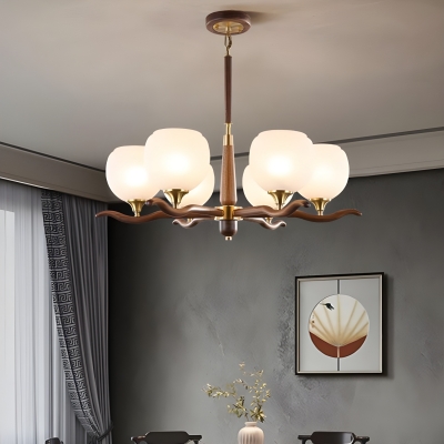 Modern Wood Chandelier with Glass Shades and Adjustable Length for Residential Use