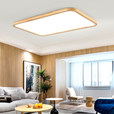 Modern Wood Flush Mount Ceiling Light with Acrylic White Shade ...