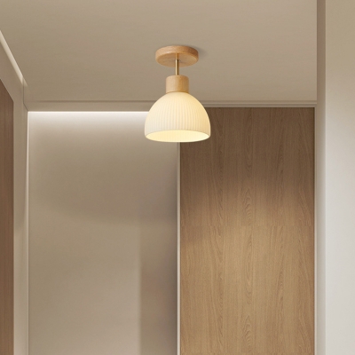 Modern Wood Semi-Flush Mount Ceiling Light with White Shade for Residential Use
