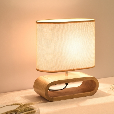 Modern Wood Table Lamp with Beige Fabric Ambient Shade, Perfect for Residential Use