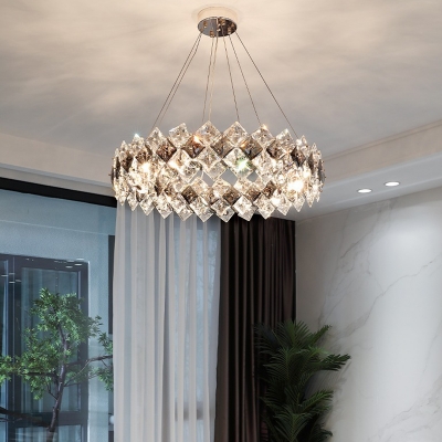 Gold Modern Chandelier with Clear Crystal Shades and Adjustable Length