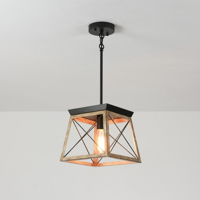 Industrial Black Metal Pendant Light with Hanging Canopy and Brown Shade