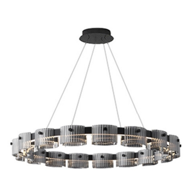 Modern Black Chandelier with Clear Glass Shades and Adjustable Hanging Length