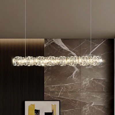 Modern Island Light with Crystal Shade - LED Bulbs, Adjustable Length, Ideal for Residential Use