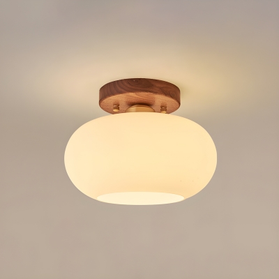 Modern Wood Ceiling Light with Downward Glass Shade and LED Bulb for Residential Use
