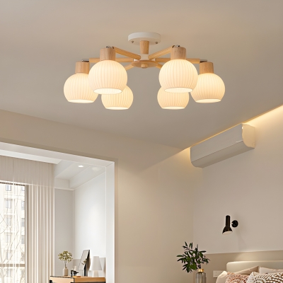 Modern Wooden Chandelier with Clear Glass Shade and LED/Incandescent/Fluorescent Lights
