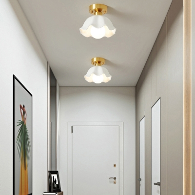 Elegant Gold Metal Semi-Flush Mount Ceiling Light with White Glass Shade for a Modern Look