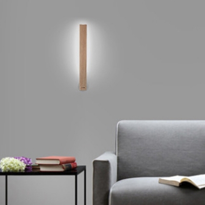 Modern 1-Light Hardwired Wall Lamp with White Plastic Shade in Wood Material
