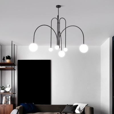 Modern 6-Light Bi-Pin Chandelier with Glass Shades and Adjustable Hanging Length