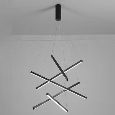 Modern Black Chandelier with White Plastic Shade - Contemporary LED, Adjustable Hanging Length