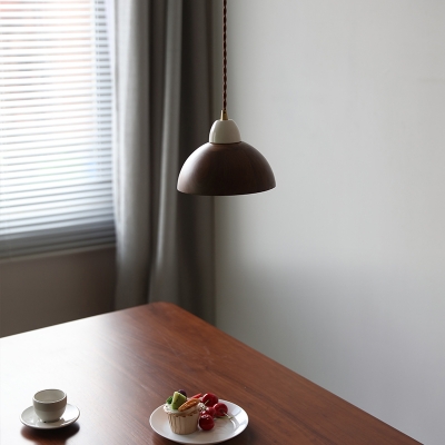 Modern Ceramic Walnut Pendant with Adjustable Hanging Length and Round Canopy