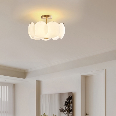 Modern Glass Semi-Flush Mount White Ceiling Light with LED Bulb for Residential Use