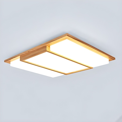 Modern LED Wood Flush Mount Ceiling Light with Yellow Glass Shade
