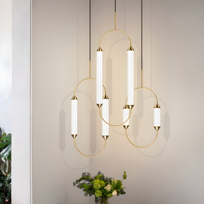 Modern Metal Pendant Lights with Natural Light and Glass Shade, Set of 2 LED Bulb Hanging Lights