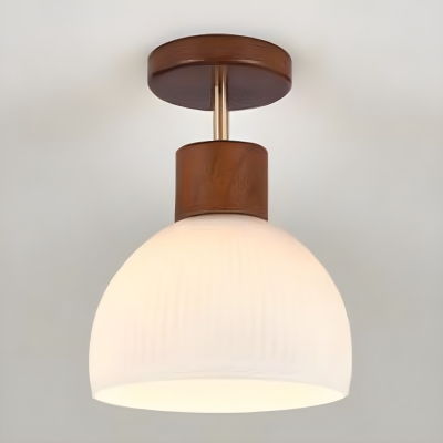 Modern Wood Finish Semi-Flush Mount Ceiling Light with Clear Glass Shade