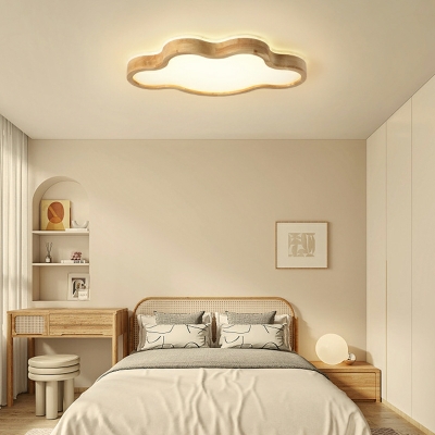 Modern Wood Flush Mount Ceiling Light with 3 Color Temperature LED Bulbs