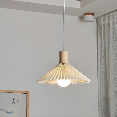 Modern Wood Pendant Light with Adjustable Hanging Length and Beige Shade