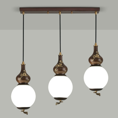 Modern Wood Pendant Light with Glass Shade and Adjustable Hanging Length