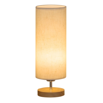Wooden Rechargeable LED Table Lamp with Dimmable Switch and Elegant White Fabric Shade