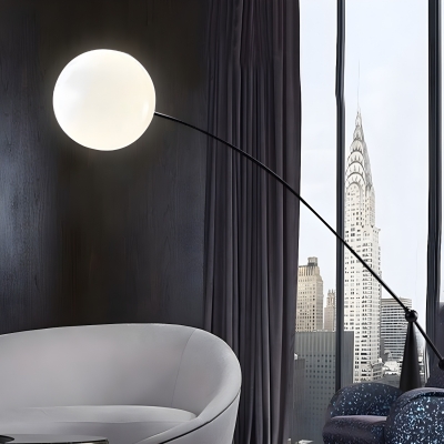 1-Light Black Metal Floor Lamp for Modern Home with White Glass Globe Shade