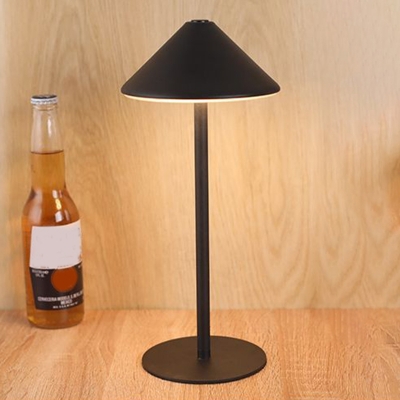 Black Metal Touch Control LED Table Lamp with Rechargeable Battery and Umbrella Shape Shade