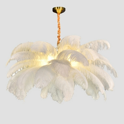 Elegant White Feather Chandelier with 7 Ambient Bi-pin Lights - Modern Glamour