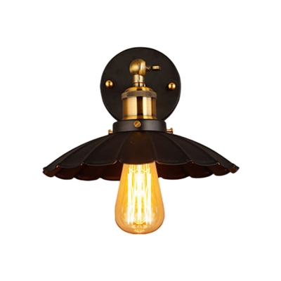 Industrial Style Gold 1-Light Hardwired Wall Sconce with Black Iron Shade