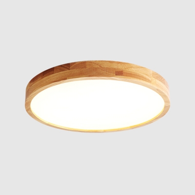 Large Wood Flush Mount Ceiling Light with White Acrylic Shade for Modern Style Decor