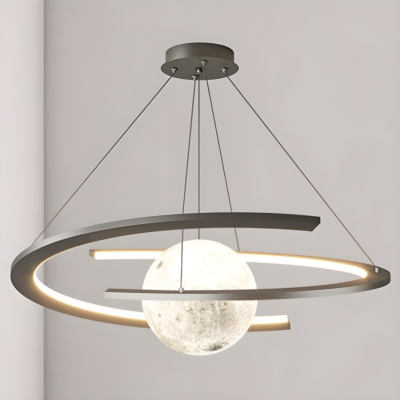 Modern Black Globe Chandelier with White Acrylic Shades, Adjustable Length, Features 3 LEDs