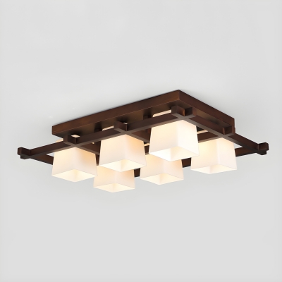 Modern Wood Sloping Flush Mount Ceiling Light with Glass Shade