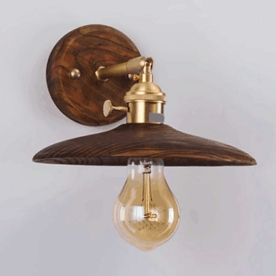 Contemporary Gold 1-Light Wall Lamp with Walnut Shade and Modern Metal Design