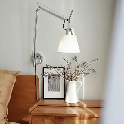 Contemporary Metal Wall Lamp with Down Shade for Living Room