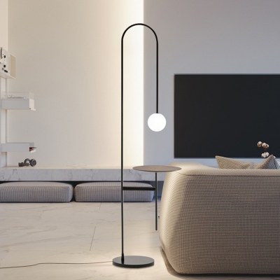 Modern Black Metal Floor Lamp with Globe Glass Shade for Residential Use
