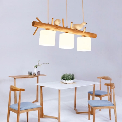 Modern Wood Island Light with Adjustable Hanging Length in White