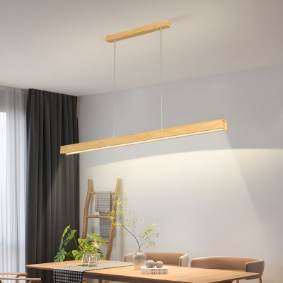 Modern Wood LED Island Light Fixture with Adjustable Hanging Length