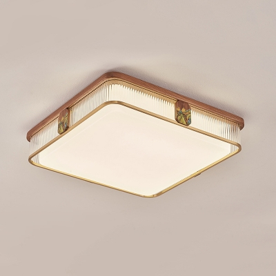Modern Wooden Flush Mount Ceiling Light with Dimmable LED Bulbs, Ambient White Shade