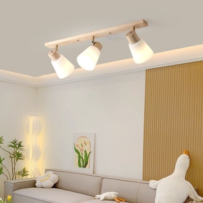 Modern Wooden Semi-Flush Mount Ceiling Light with Clear Glass Shade