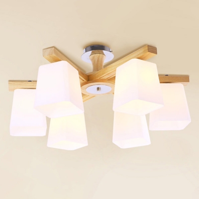 Wood Sputnik Chandelier with White Glass Shade for Modern Home Decor