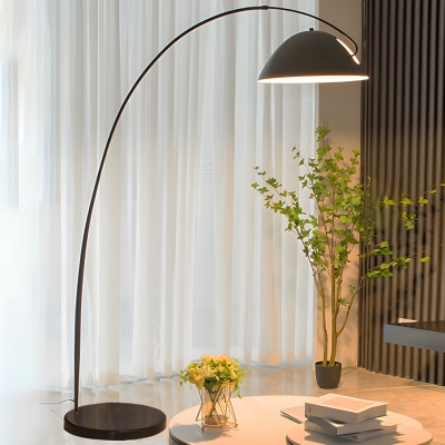 Contemporary Arc Floor Lamp with Black Iron Dome Shade and Foot Switch